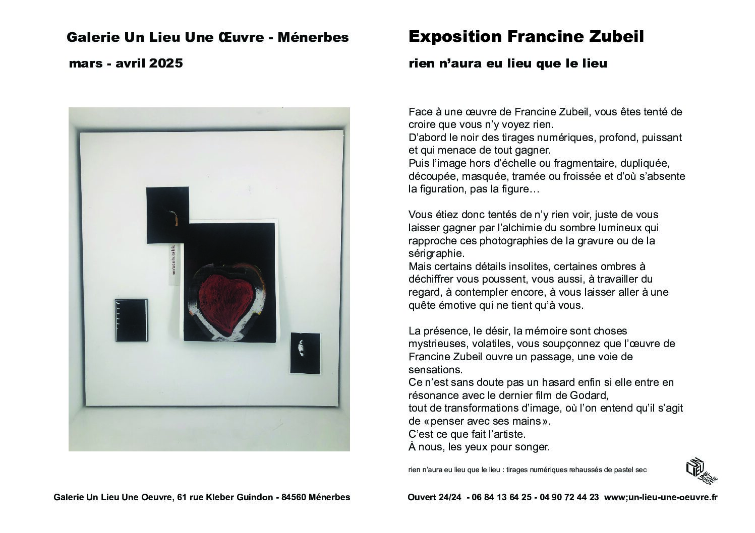 Exposition Francine Zubeil-Galerie Un Lieu Une Oeuvre